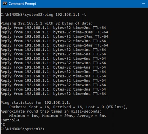 Ping output example verifying host reachability